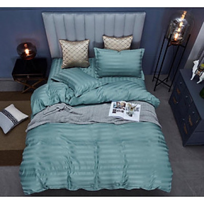 Bộ 5 món vỏ chăn drap gối cotton lụa 3F sọc 3 phân cao cấp A - dành cho khách sạn, homestay, nhà nghỉ ( hàng loại 1) + tặng kèm 1 túi thơm thảo dược