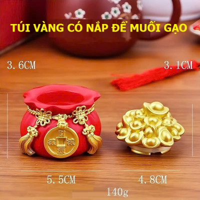 Hủ đựng muối gạo tài lộc may mắn, túi thần tài để trang trí nhà cửa, cúng bàn thờ, chum vàng chiêu thần tài, Hũ Vàng Tài Lộc Lễ Tết 2025