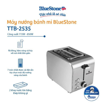 Máy Nướng Bánh Mì Bluestone TTB-2535, 2 Ngăn Công Suất 850W, Hàng chính hãng