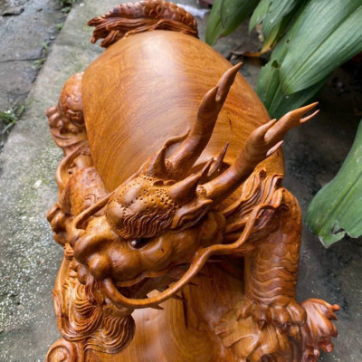 Tượng long quy ( cụ rùa hóa rồng )phong thủy bằng gỗ hương  