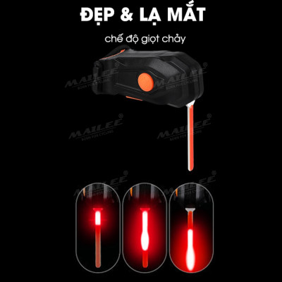 Đèn đuôi xe đạp đường phố với led chảy giọt nước YQ-208 , chống nước, Led COB độ sáng cao, dung lượng pin 500 mAH sạc Type-C sử dụng lên đến 18h tùy chế độ - Mai Lee