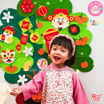 Cây quất Tết bằng vải dạ vải nỉ trang trí Tết 2025 (tặng kèm đèn led 3 mét)