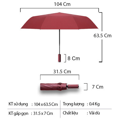 Dù che mưa, che nắng - Vải hai lớp chống thấm nước, chống tia UV - Nút bấm mở/gập tự động tiện lợi - Hàng chính hãng NIKITA