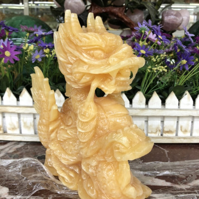Tượng Rồng giáp phong thủy đá ngọc hoàng long - Cao 20 cm