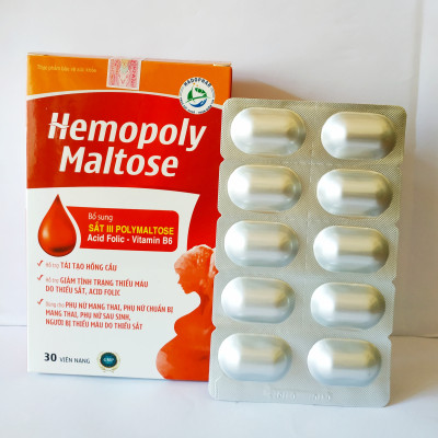 VIÊN UỐNG BỔ MÁU HEMOPOLY MALTOSE – GIÚP BỔ SUNG SẮT III POLYMALTOSE, ACID FOLIC – HỖ TRỢ TÁI TẠO HỒNG CẦU, GIẢM TÌNH TRẠNG THIẾU MÁU DO THIẾU SẮT, KHÔNG NÓNG KHÔNG TÁO BÓN – HỘP 30 VIÊN (MỖI NGÀY DÙNG 1 VIÊN)
