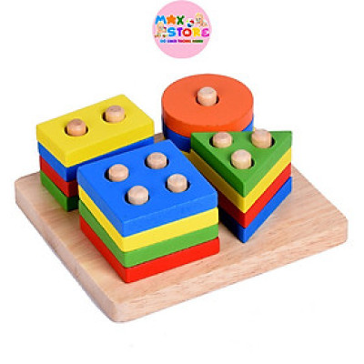 Bộ Thả Hình Khối 4 Cọc Vuông Bằng Gỗ Siêu Đẹp 