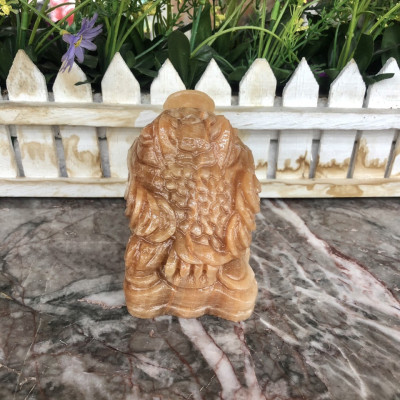 Tượng Cóc Ba Chân, Cóc Ngậm Tiền, Thiềm Thừ phong thủy chiêu tài lộc đá cẩm thạch vân gỗ - Dài 7 cm