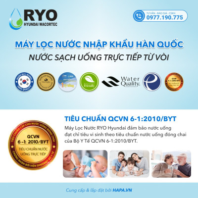 Máy Lọc Nước RYO HYUNDAI RP902 Chuẩn Nước Uống Trực Tiếp, Công Nghệ UF 5 Cấp Lọc - Hàng Chính Hãng, Nhập Khẩu Hàn Quốc