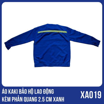 Áo kaki bảo hộ lao động kèm phản quang 2.5 CM màu xanh - XA0019