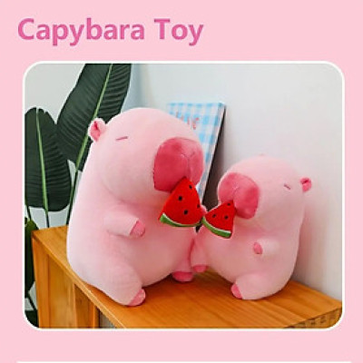 Thú nhồi bông capybara hồng dưa hấu đáng yêu - Size từ 30cm đến 50cm - Gấu bông chuột lang ăn dưa hấu có thể kéo được - Móc khoá gấu bông Capybara.