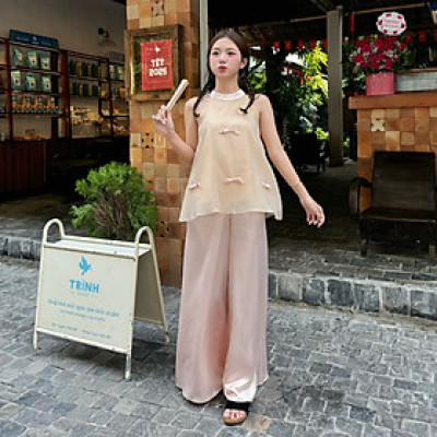 Yếm cách tân nữ chất liệu 2 lớp tơ lụa thiết kế dáng suông phối nơ trẻ trung An Nhiên Miều Est.2013