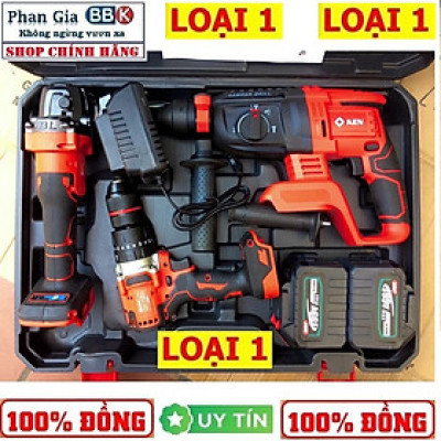[LOẠI 1]  Bộ Combo 3 Máy Siết Bulong, Máy Mài Pin Cầm Tay Và Máy Khoan Đục Bê Tông Dùng Pin 199V (Bảo Hành 12 Tháng)
