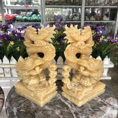 Cặp Rồng đứng phong thủy đá ngọc hoàng long - Cao 20 cm