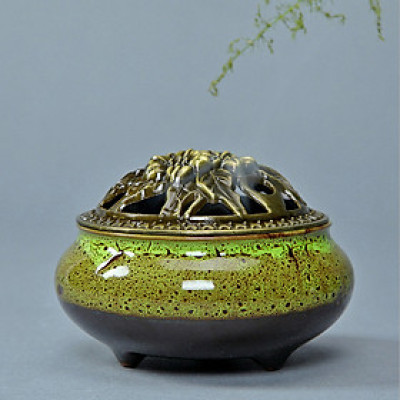 Chén xông trầm 05 xanh lá chất liệu gốm cao cấp