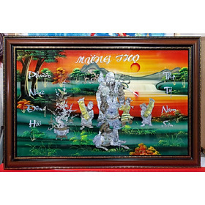 TRANH SƠN MÀI KHẢM TRAI, ỐC - CHÚC MỪNG THỌ ÔNG