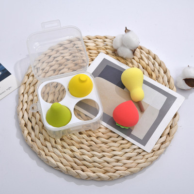 Hộp bông tán phấn trang điểm 4 món hình trái cây  xinh xắn nhiều màu , có hộp đựng siêu đáng yêu cute