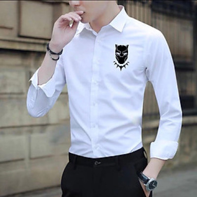 Áo sơ mi in hình super mẫu 4 họa tiết ở ngực chất sơ mi Phong cách sang trọng thanh lịch. 