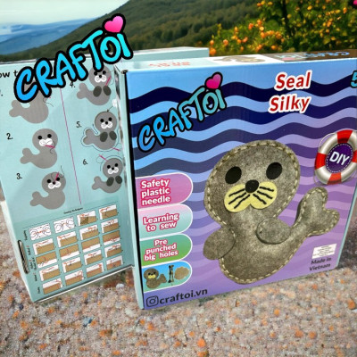 KIM NHỰA Bộ Thủ Công Trẻ Tự Làm Thú Bông 5+ SEAL SILKY Craftoi Felt Sewing toy prepunched holes plastic needle