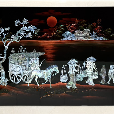 Tranh sơn mài cẩn ốc xà cừ cao cấp, ốc chìm, hàng xuất khẩu size 30x40 cm treo tường, trang trí nhà cửa,...