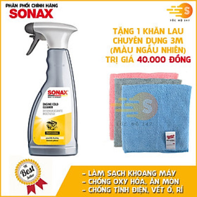 Chai xịt làm sạch bảo vệ khoang máy động cơ ô tô chuyên dụng Sonax 543200 500ml - tặng 1 khăn 3M màu ngẫu nhiên - Chống oxy hóa và ăn mòn, chống tĩnh điện, dùng được nhiều bề mặt, không để lại vết ố