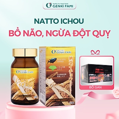 Viên Uống Bổ Não, Phòng Ngừa Đột Quỵ, Giúp Ngủ Ngon Nattokinase 3000FU Natto Ichou Genki Fami Nhật Bản Hộp 90 Viên