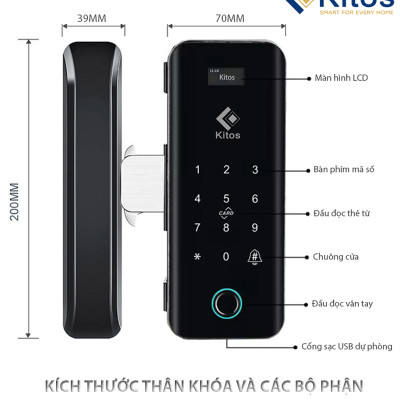 Khóa cửa thông minh điều khiển từ xa Kitos KT-GL50 Plus cho cửa kính