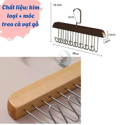 Móc treo đồ đa năng, móc gỗ 8 móc treo đồ lót, khăn, thắt lưng, cà vạt, áo 2 dây xoay 360 độ tiện dụng