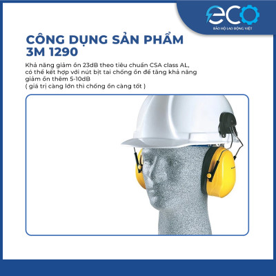Chụp tai chống ồn 3M H9P3E gắn nón. Chụp tai chống ồn mang lại sự thoải mái khi sử dụng