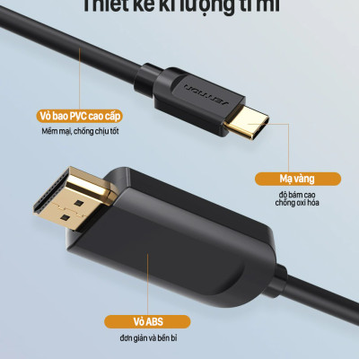 Cáp chuyển đổi Type-c sang HDMI 1.5M Vention CGUBG - Hàng Chính Hãng