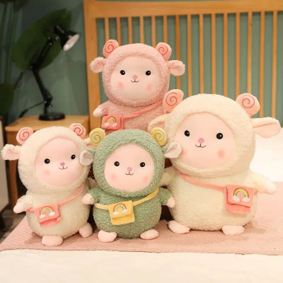 Thú nhồi bông cừu đeo túi lông xù so cute - Size 22cm - Màu ngẫu nhiên - Quà tặng gấu bông cừu dễ thương - Gối ôm mềm mịn cho bé.