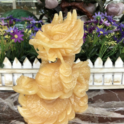 Tượng Rồng giáp phong thủy đá ngọc hoàng long - Cao 20 cm