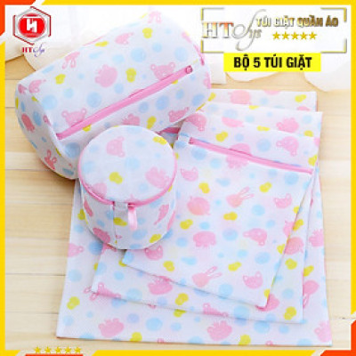 Bộ 5 túi giặt quần áo-HT SYS-Túi giặt đồ lót, tất, bảo vệ quần áo họa tiết đẹp