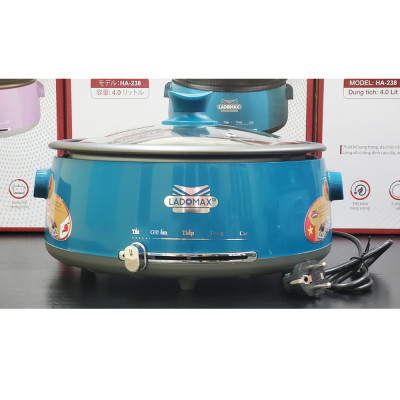 Nồi lẩu điện 4L Ladomax HA-238 thiết kế lòng nhôm rời chống dính dễ vệ sinh, điều khiển cơ nhiều mức nhiệt - Hàng chính hãng