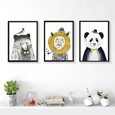 Bộ khung 3 tranh treo tường Cartoon dành cho bé, treo phòng ngủ trang trí - Tặng set đinh 3 chân và khung