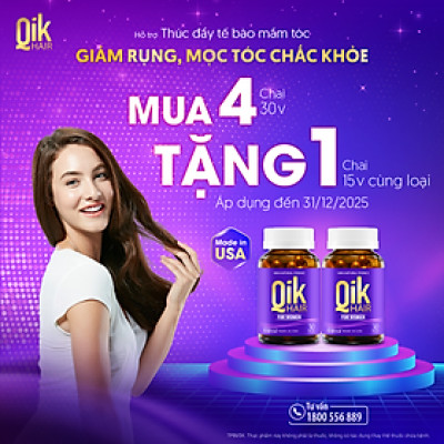 Combo 4 hộp 30 viên tặng 1 hộp 15 viên] Viên uống QIK HAIR for Women hỗ trợ giảm rụng, mọc tóc chắc khỏe