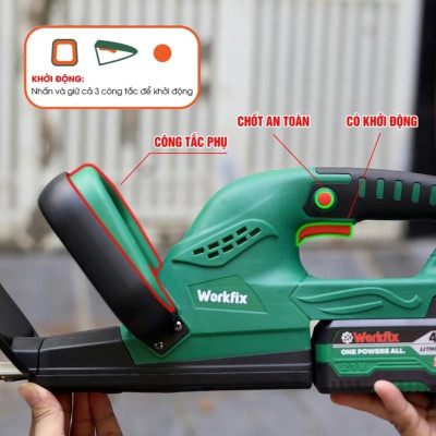 Máy cắt tỉa hàng rào cắt cây cảnh WORKFIX - Động cơ lõi đồng 100% - chân pin phổ thông 4cm - BH 6 tháng