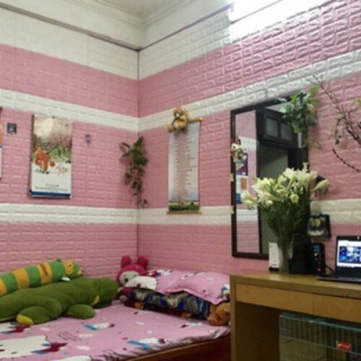 Bộ 5 Tấm Xốp Dán Tường 3D Giả Gạch Màu Hồng Nhạt 70cmx77cm