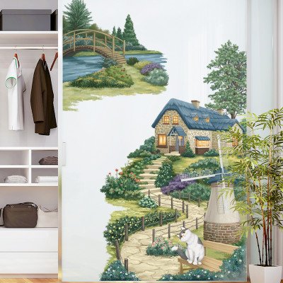 Sticker Giấy Dán Tường Decal Dán tường Tranh Dán Tường Trang Trí Tường Mẫu Phong Cảnh Làng Quê ZH-1015