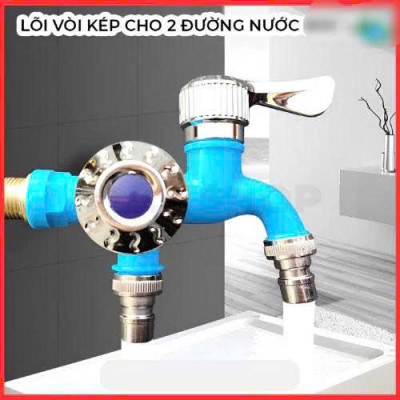 Vòi Nước Chia 2 Đầu Inox – Vòi Đôi Van Cổng Xả Thông Minh Chống Rò Rỉ