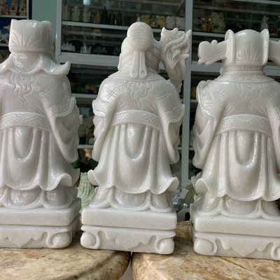 Bộ Tượng Tam Đa (Phúc Lộc Thọ) Đá Cẩm Thạch Trắng - cao 30cm
