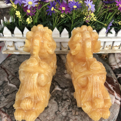 Cặp Tỳ Hưu phong thủy đá ngọc hoàng long - Dài 20 cm