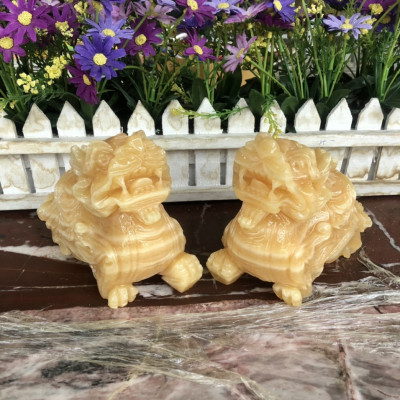 Cặp Tỳ Hưu phong thủy đá ngọc hoàng long - Dài 15 cm