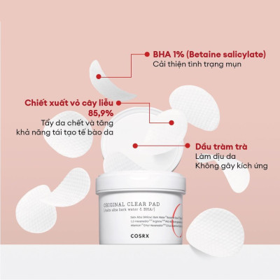 Bông Tẩy Tế Bào Chết Hoá Học 1% BHA COSRX One Step Original Clear Pad 70 Miếng