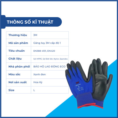 Găng tay lao động chống cắt 3M cấp độ 1 dùng cho cơ khí, bảo hộ lao động công nghiệp, đóng gói