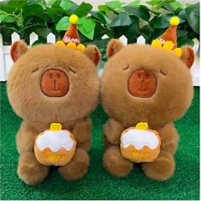 Thú nhồi bông Capybara ôm bánh kem sinh nhật - Size 22cm - Quà tặng chuột lang nước capybara đáng yêu cho bé