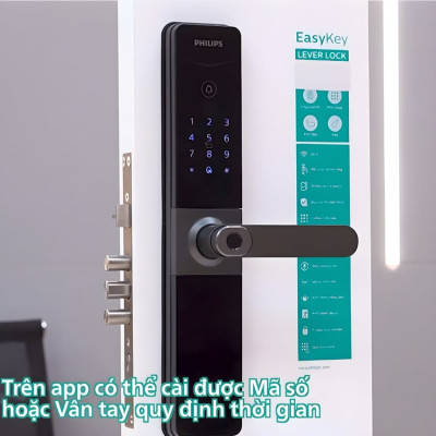 Bộ khóa cửa thông minh Gateway điều khiển từ xa, vân tay, thẻ từ, mật khẩu và chìa cơ Philips DDL610-5HBS - Hàng chính hãng