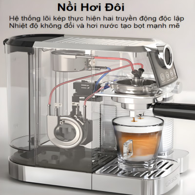 HÀNG CHÍNH HÃNG - Máy pha cà phê Espresso bán tự động, 3 trong 1 tự động pha Espresso, Latte, Cappuccino. Thương hiệu Mỹ cao cấp HiBREW - H13A