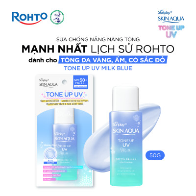 Kem chống nắng nâng tông Skin Aqua Tone up Blue cho da vàng có khuyết điểm đỏ, dạng sữa Sunplay Skin Aqua Tone Up UV Milk Blue SPF 50+ PA++++ 50g