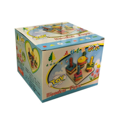 Đồ Chơi Gỗ Luyện Tay Luồn Cọc Thông Minh - Thả Hình Khối Trên 5 Cột Trụ Đa Dạng Cho Bé