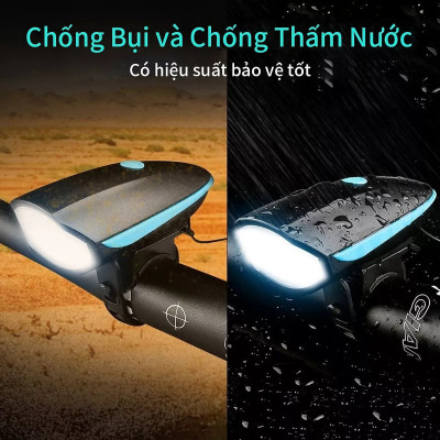 Đèn xe đạp thể thao siêu sáng có còi pin sạc usb led T6 chống nước - Đèn còi xe đạp có 3 chế độ sáng còi to